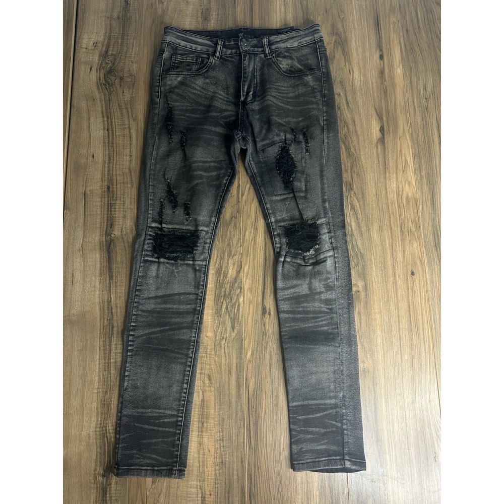 Waimea Men's Skinny Fit Jeans Size 29x30 Light Wash Gray Black‎ Ripped